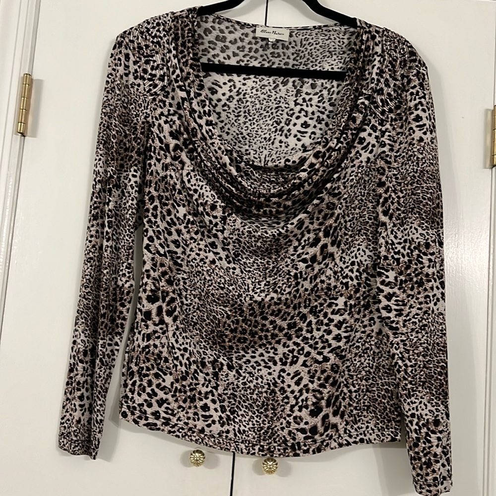 French Designer Blanc Nature  Deep Cowl Neck Animal Print Top Size EU 44 US 13.5